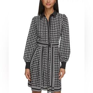 Karl Lagerfeld Houndstooth Print Crepe Shirtdress, Size 16